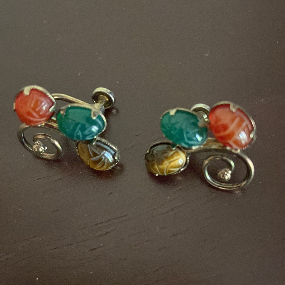 Scarab Carved Vintage Screw Earrings